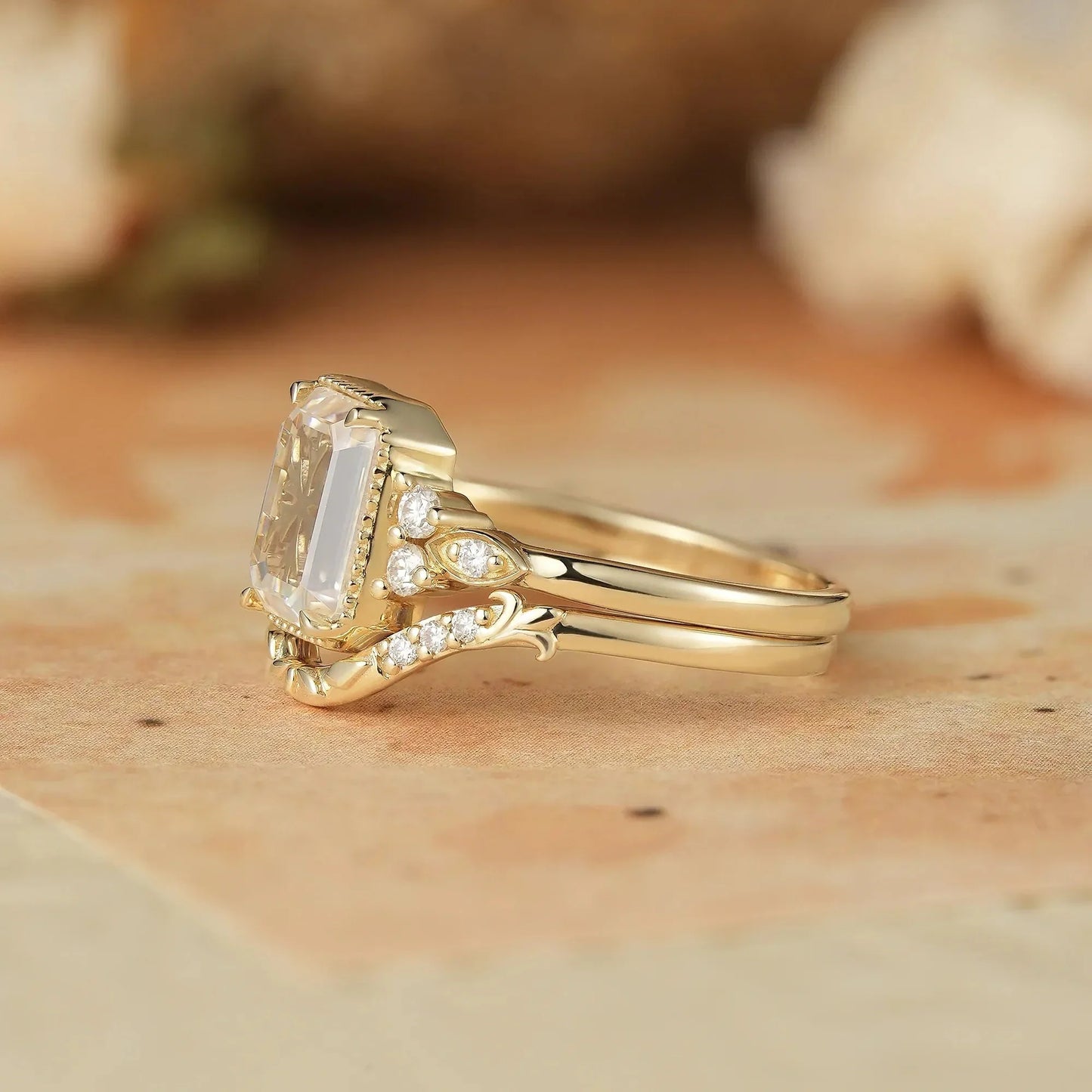 Portrait Cut Moissanite Ring Set 2pcs-Anouk