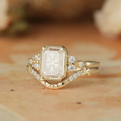 Portrait Cut Moissanite Ring Set 2pcs-Anouk