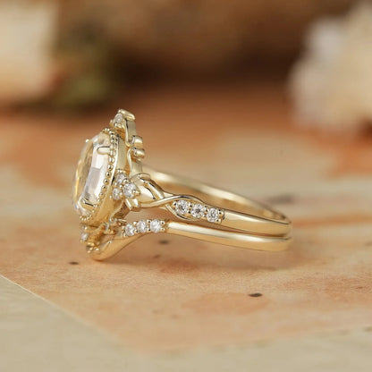 Portrait Cut Moissanite Ring Set 2pcs-Remy - GemsMagic