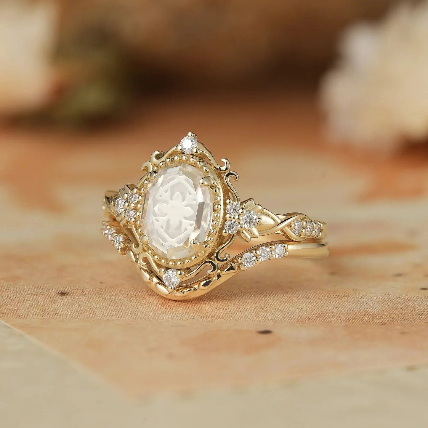Portrait Cut Moissanite Ring Set 2pcs-Remy - GemsMagic
