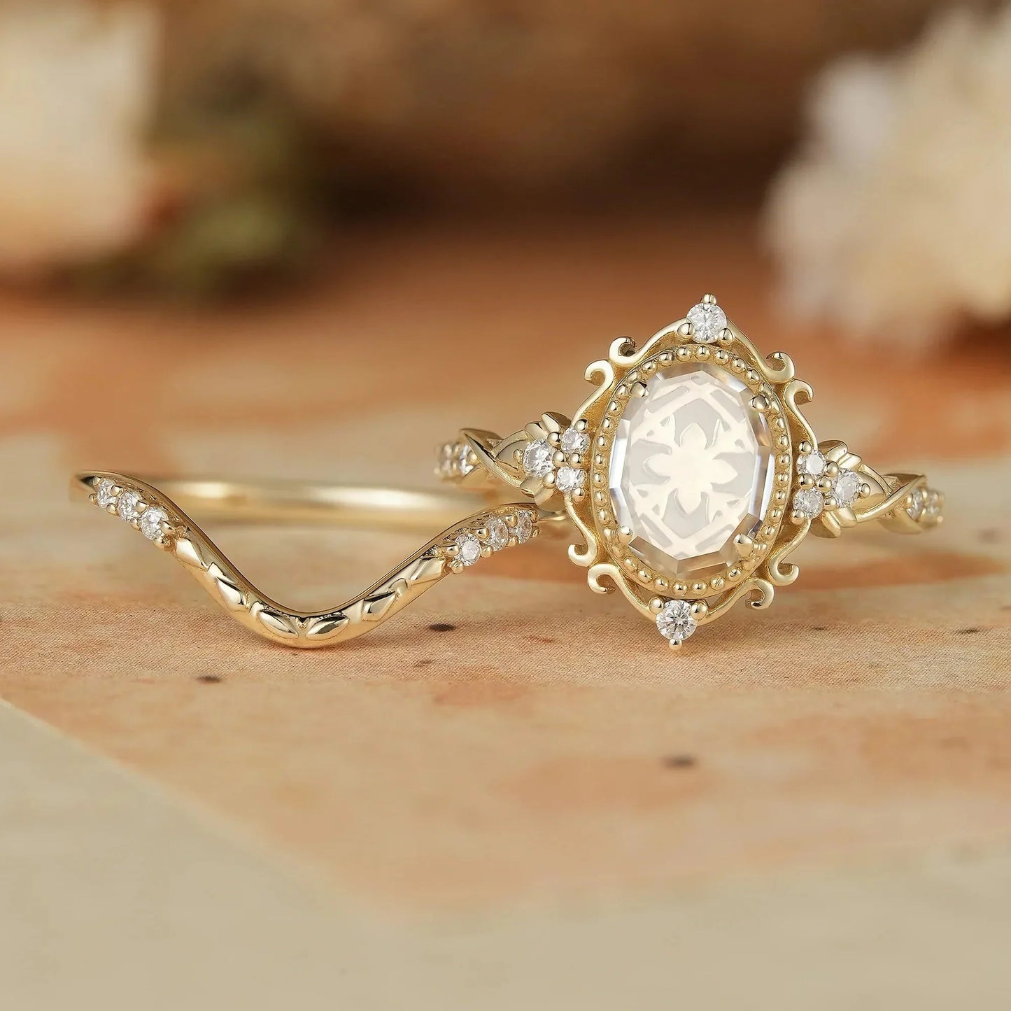 Portrait Cut Moissanite Ring Set 2pcs-Remy - GemsMagic