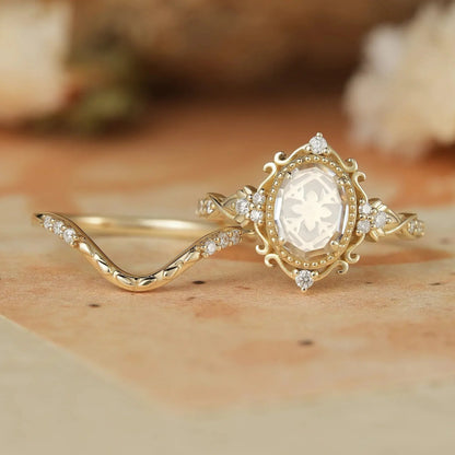 Portrait Cut Moissanite Ring Set 2pcs-Remy - GemsMagic