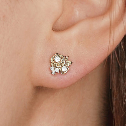 Rose and Leafy Design Moissanite Earrings
