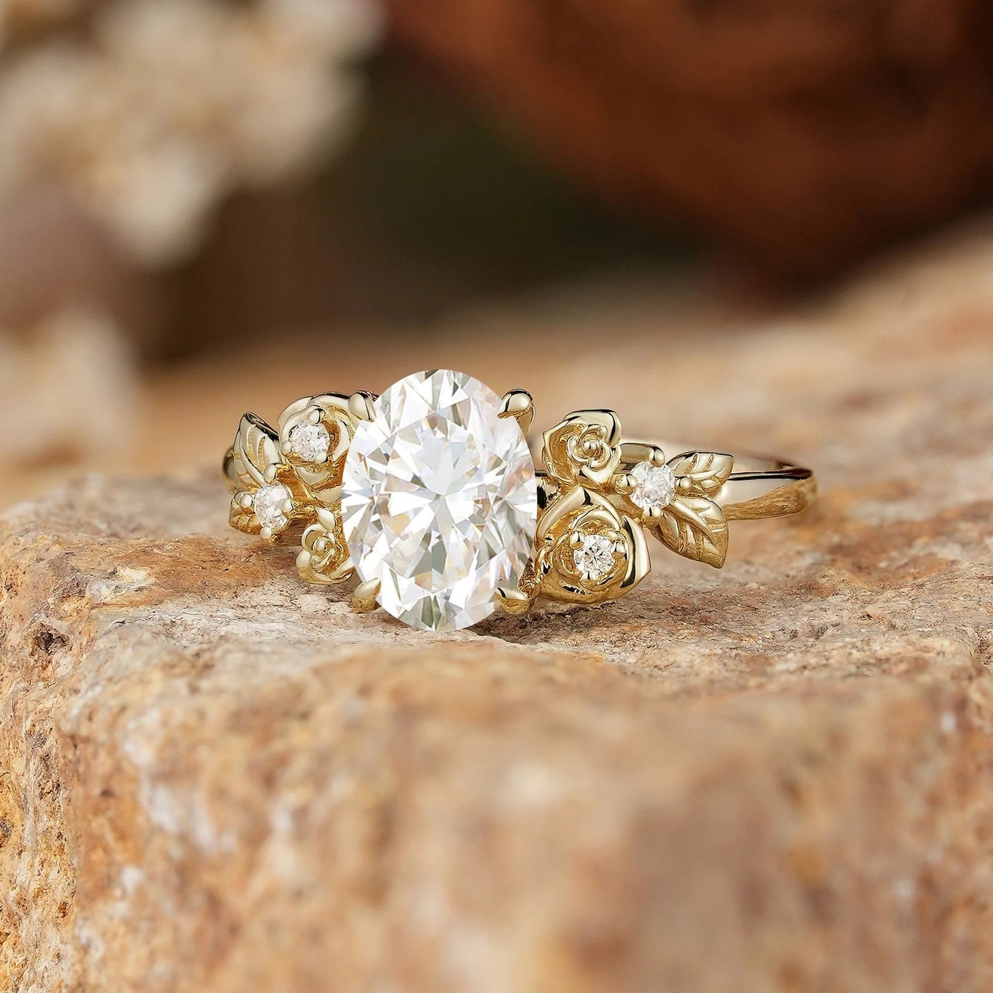 Rose Blossom: Nature Inspired Oval Cut Moissanite Engagement Ring - Evangeline