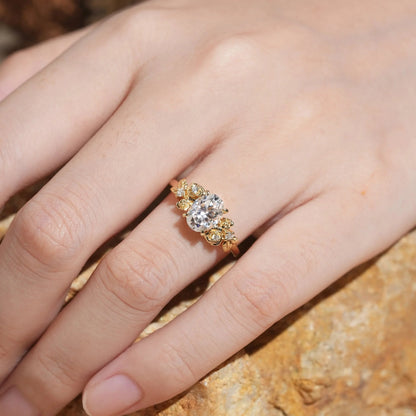 Rose Blossom: Nature Inspired Oval Cut Moissanite Engagement Ring - Evangeline