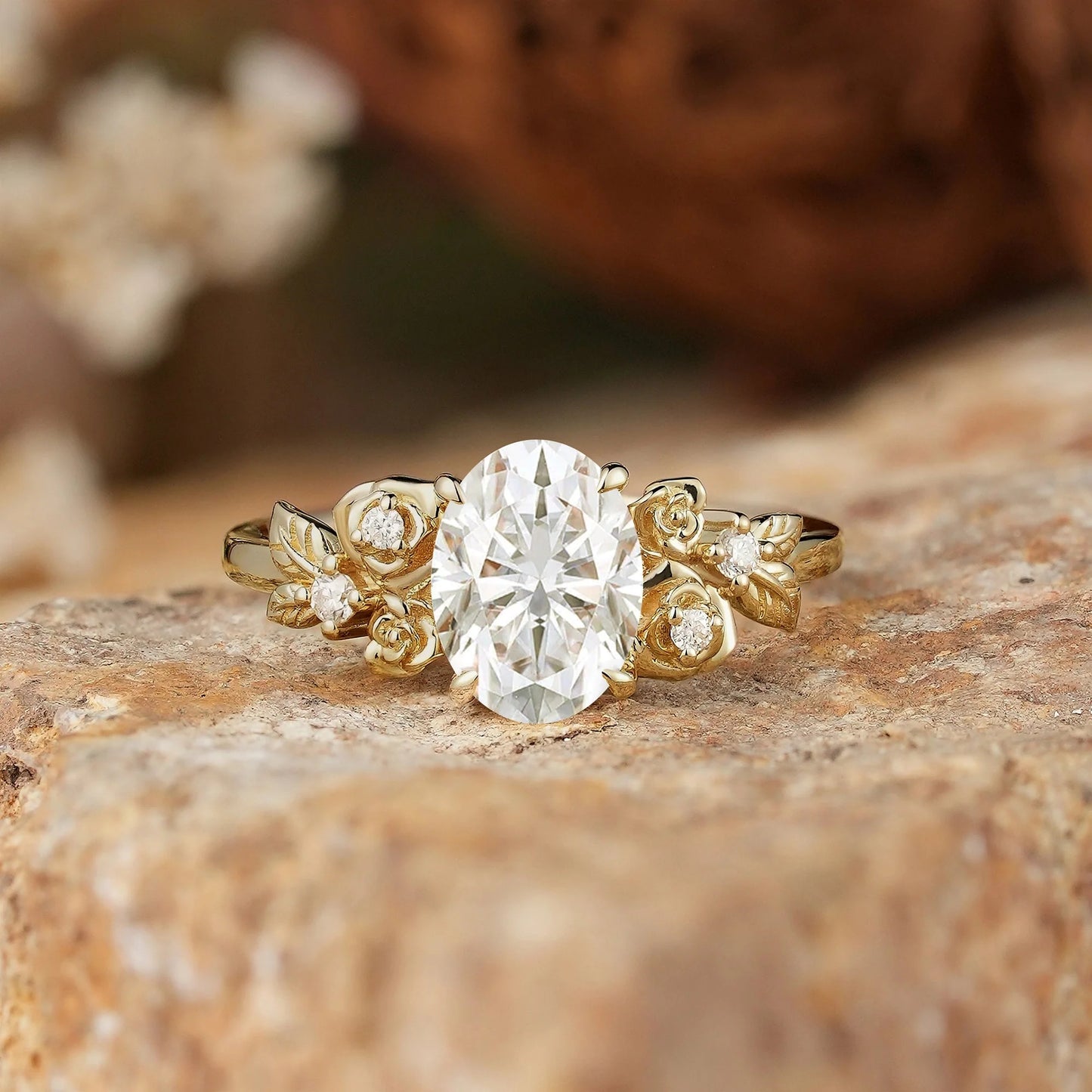 Rose Blossom: Nature Inspired Oval Cut Moissanite Engagement Ring - Evangeline