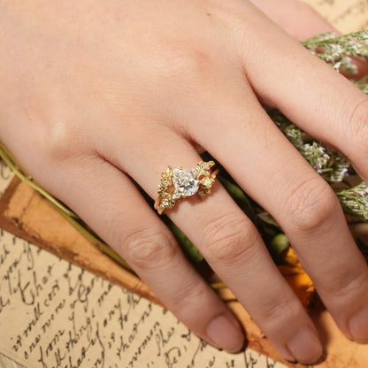 Rose Blossom: Pear-Cut Lab Grown Diamond Floral Ring Set - Camille