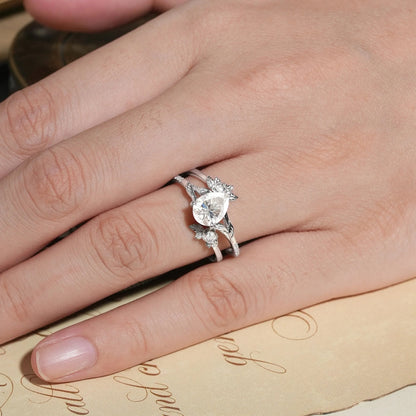 Rose Blossom: Pear Cut Moissanite White Gold Ring Set-Juno