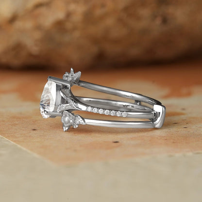 Rose Blossom: Pear Cut Moissanite White Gold Ring Set-Juno