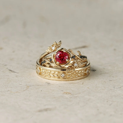 Rose Blossom: Ruby Couple Ring Set-Never Apart