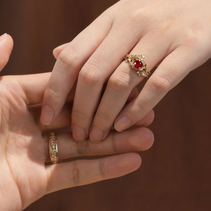 Rose Blossom: Ruby Couple Ring Set-Never Apart