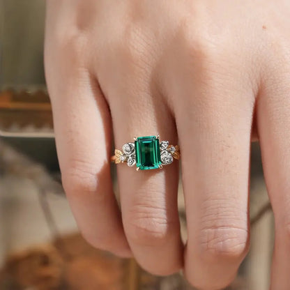 Rose Blossom: Vintage Two-Tone Emerald Ring - Trinity
