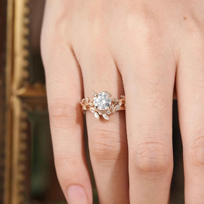 Rose Gold Round Cut Moissanite Bridal Set-Elara - GemsMagic