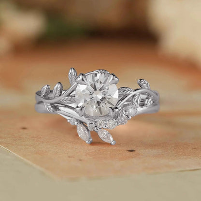 Rose Gold Round Cut Moissanite Bridal Set-Elara - GemsMagic