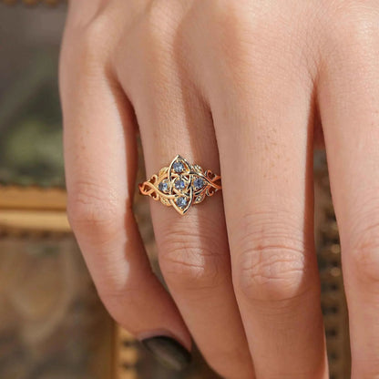 Round Cut Cornflower Sapphire Flower Inspired Twist Band Engagement Ring
