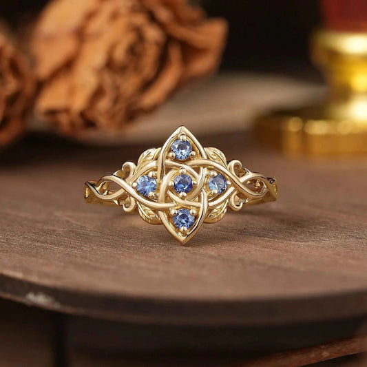 Round Cut Cornflower Sapphire Flower Inspired Twist Band Engagement Ring