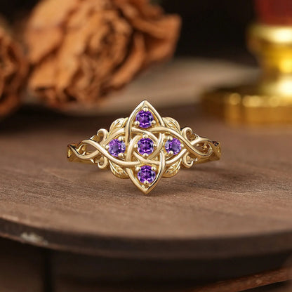 Round Cut Cornflower Sapphire Flower Inspired Twist Band Engagement Ring