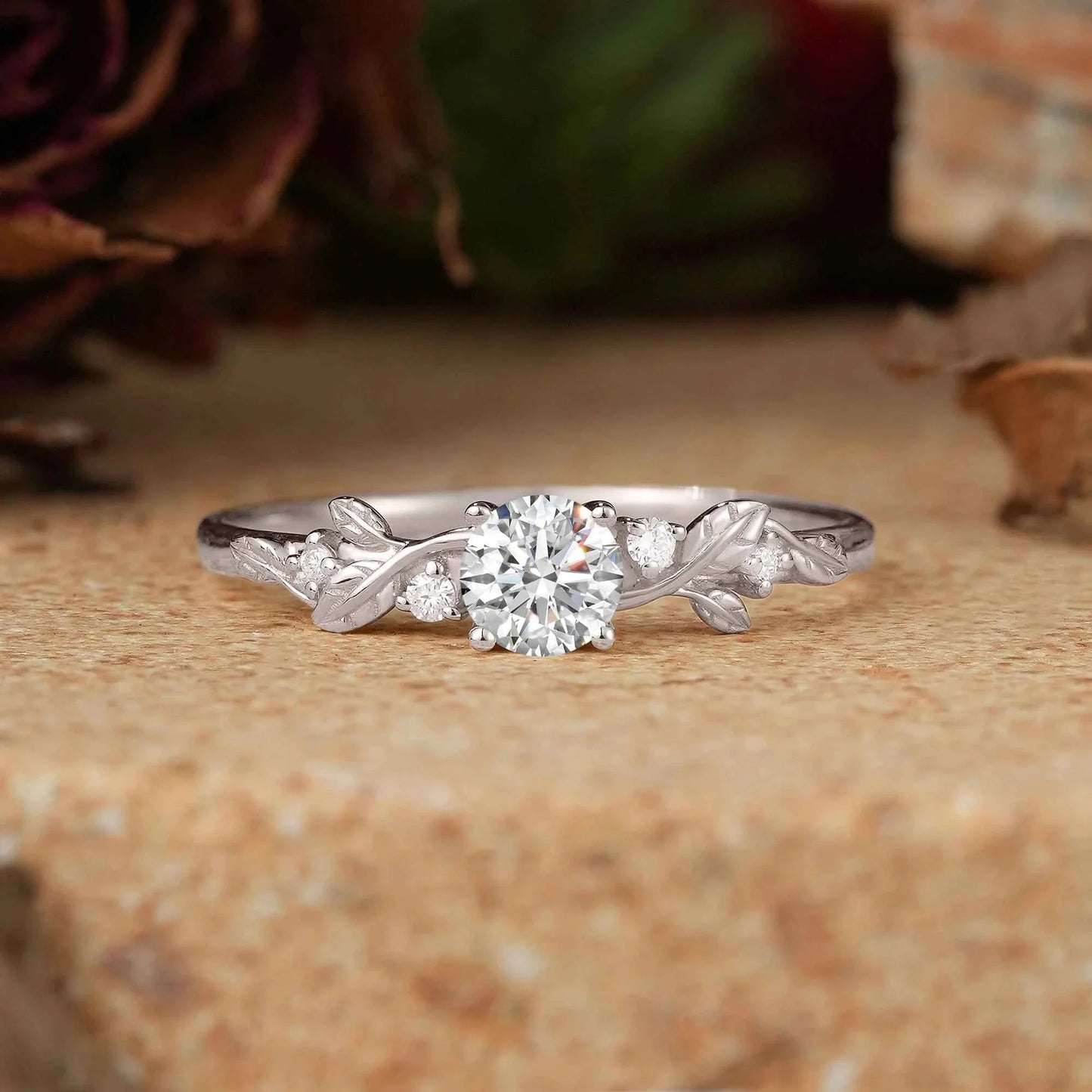 Round-Cut Lab Grown Diamond Leaf Engagement Ring
