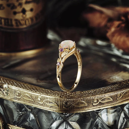 Round Cut Opal Ring with Amethyst - Dorothy