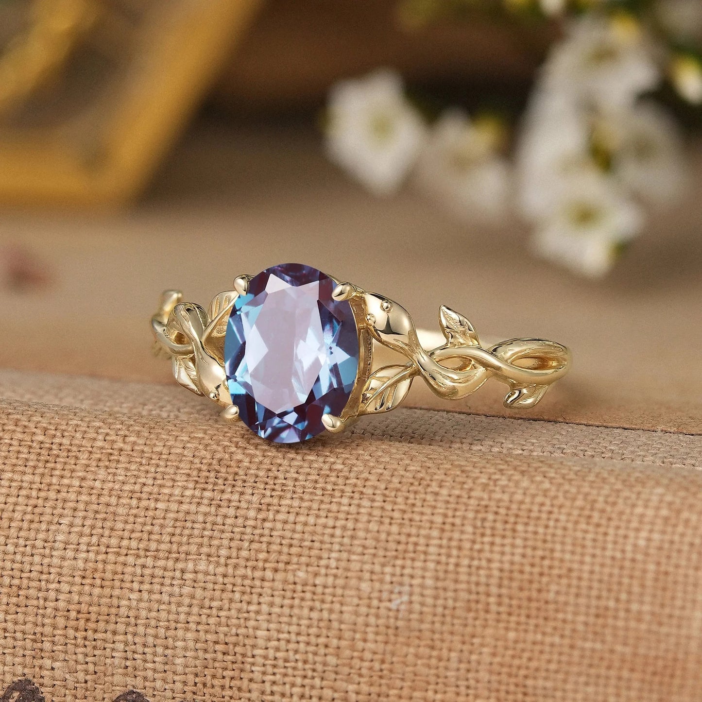 Snake Design Oval-cut Alexandrite Engagement Ring-Wren