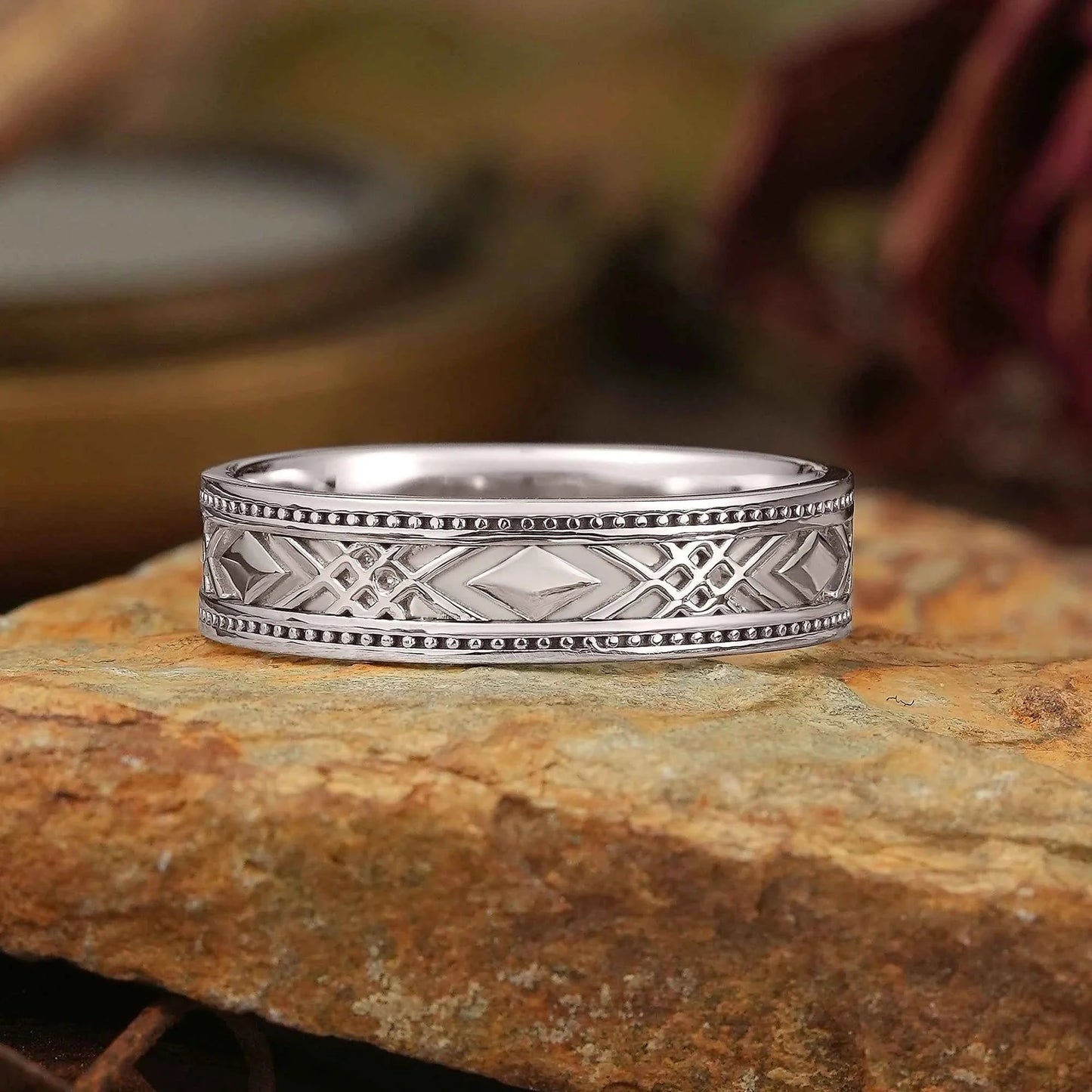 Solid Gold Mixed Metal Milgrain Unique Men's Ring - Benedict