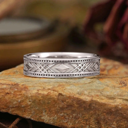 Solid Gold Mixed Metal Milgrain Unique Men's Ring - Benedict