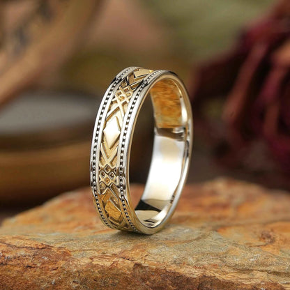 Solid Gold Mixed Metal Milgrain Unique Men's Ring - Benedict