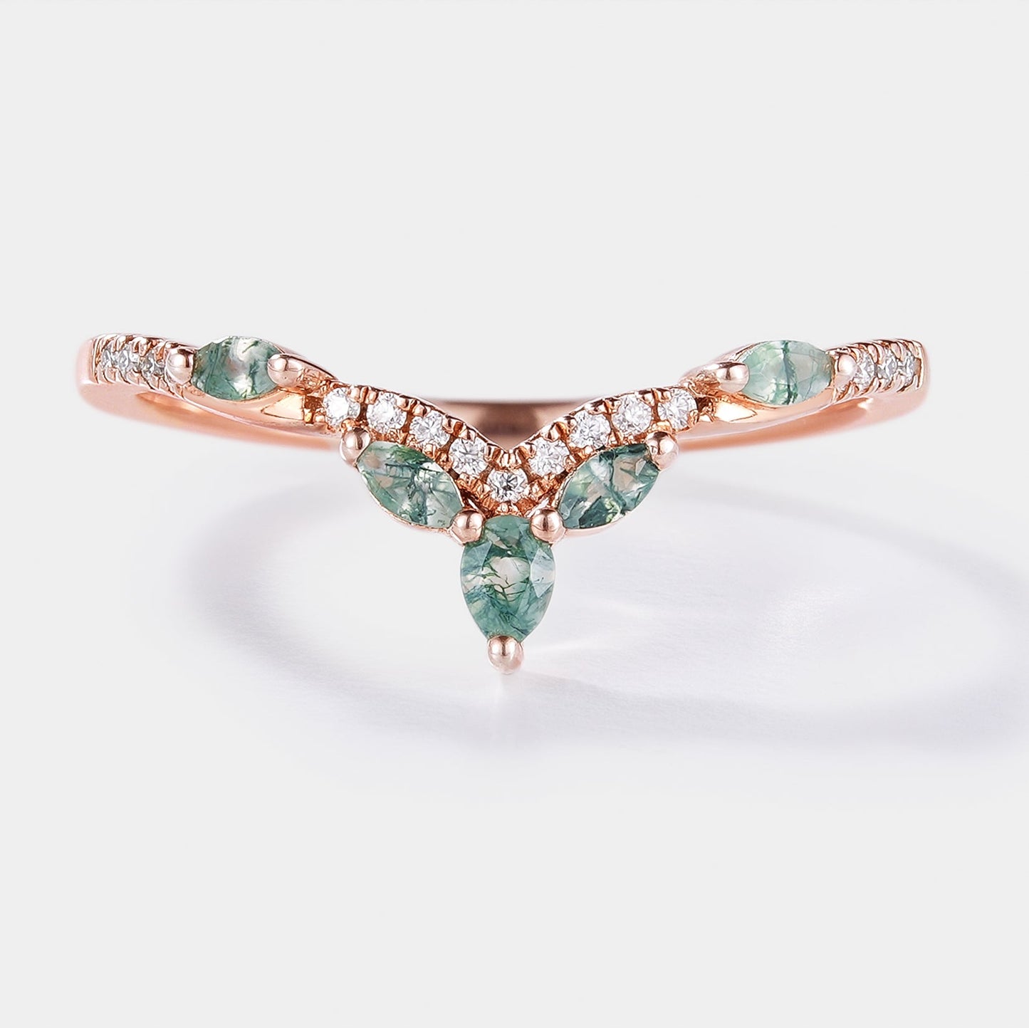 Moissanite & Moss Agate Wedding Band