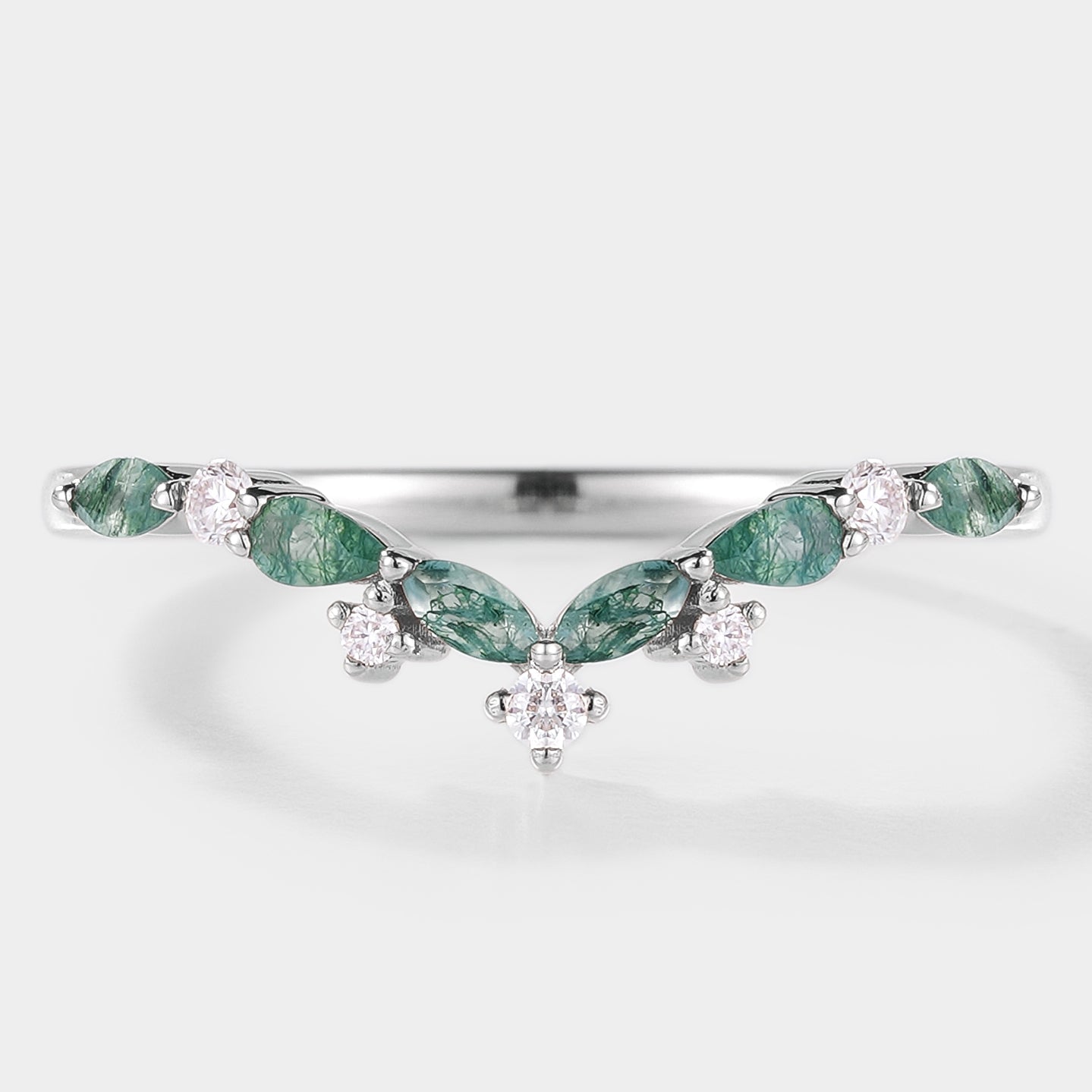 Curved Shaped Moss Agate Stackable Wedding Band