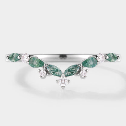 Curved Shaped Moss Agate Stackable Wedding Band
