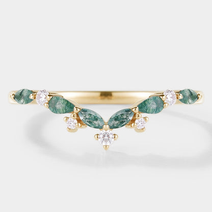 Curved Shaped Moss Agate Stackable Wedding Band