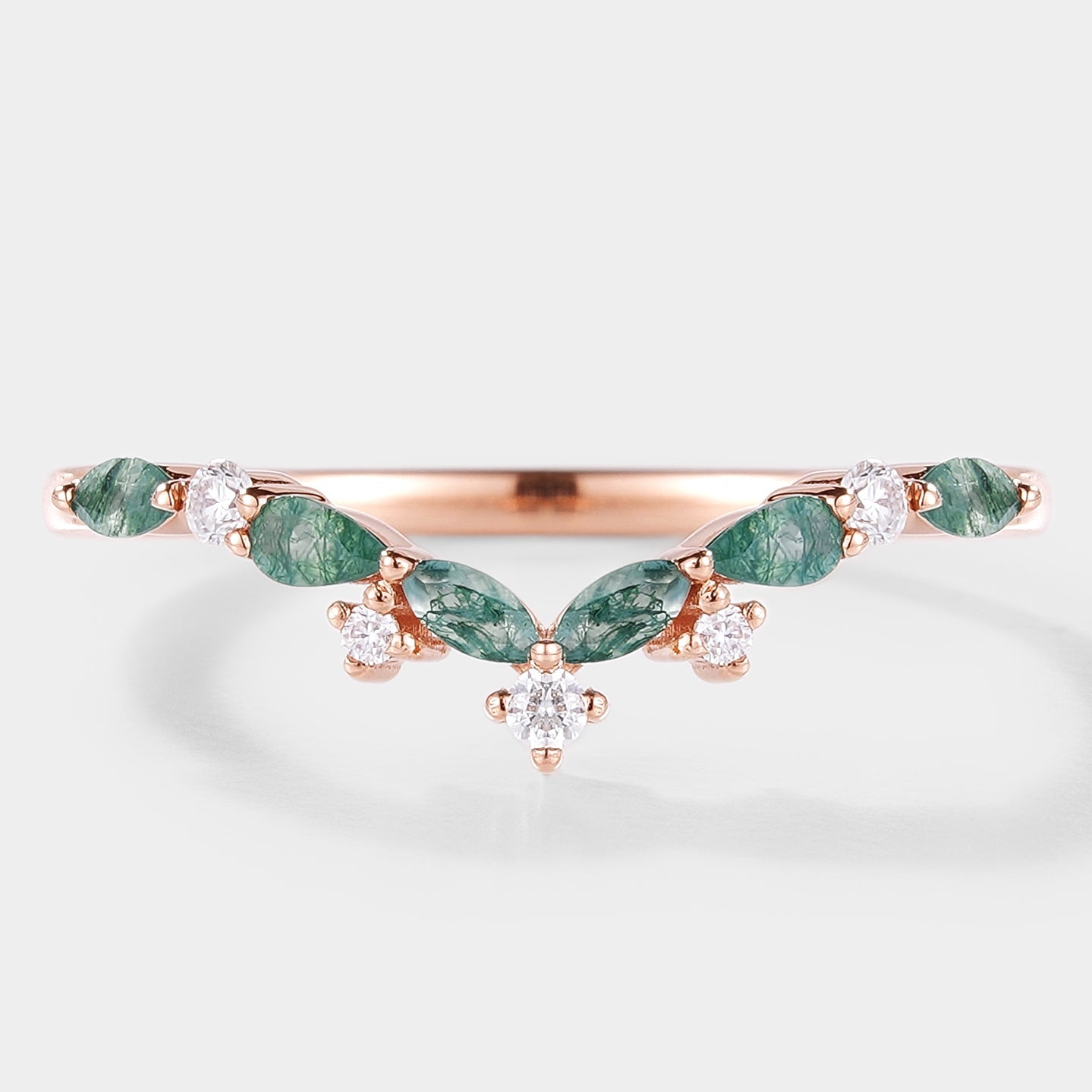 Curved Shaped Moss Agate Stackable Wedding Band