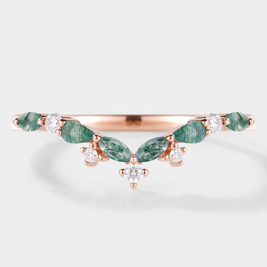 Curved Shaped Moss Agate Stackable Wedding Band