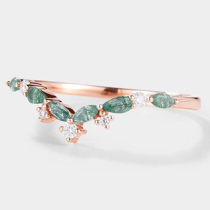 Curved Shaped Moss Agate Stackable Wedding Band