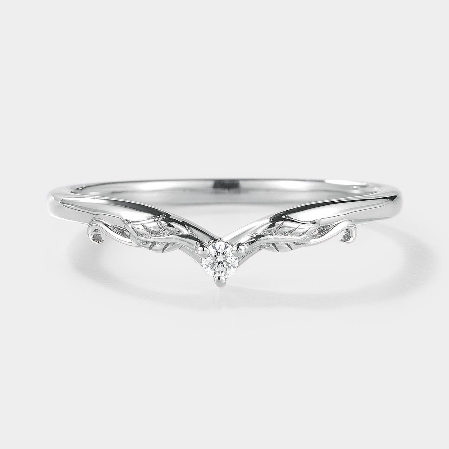 V Shaped Moissanite Stackable Leaf Wedding Band