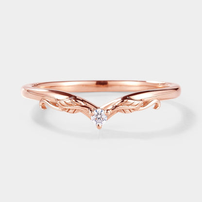 V Shaped Moissanite Stackable Leaf Wedding Band