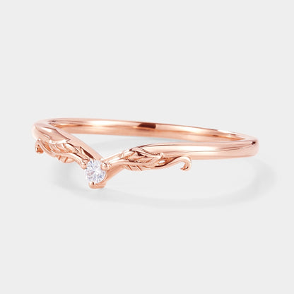 V Shaped Moissanite Stackable Leaf Wedding Band