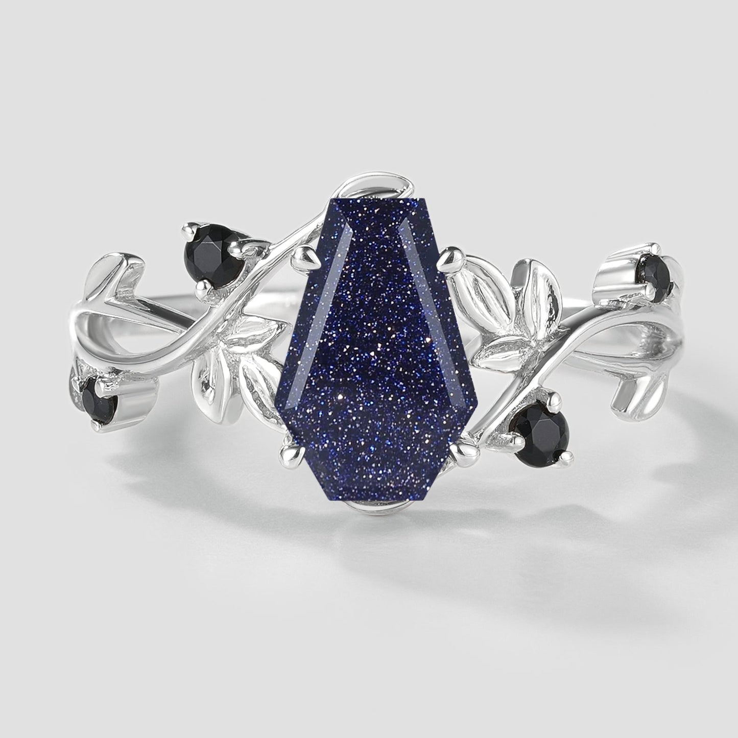 Unique Design Coffin Cut Blue Sandstone Leaf Engagement Ring