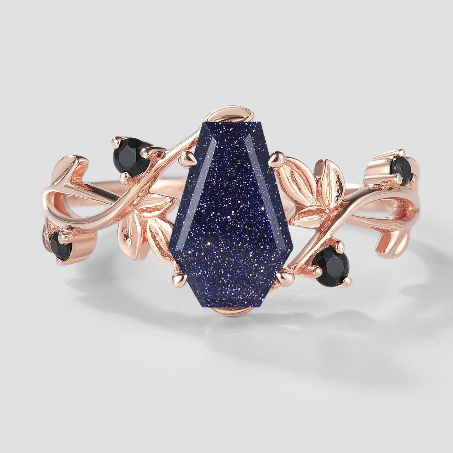 Unique Design Coffin Cut Blue Sandstone Leaf Engagement Ring