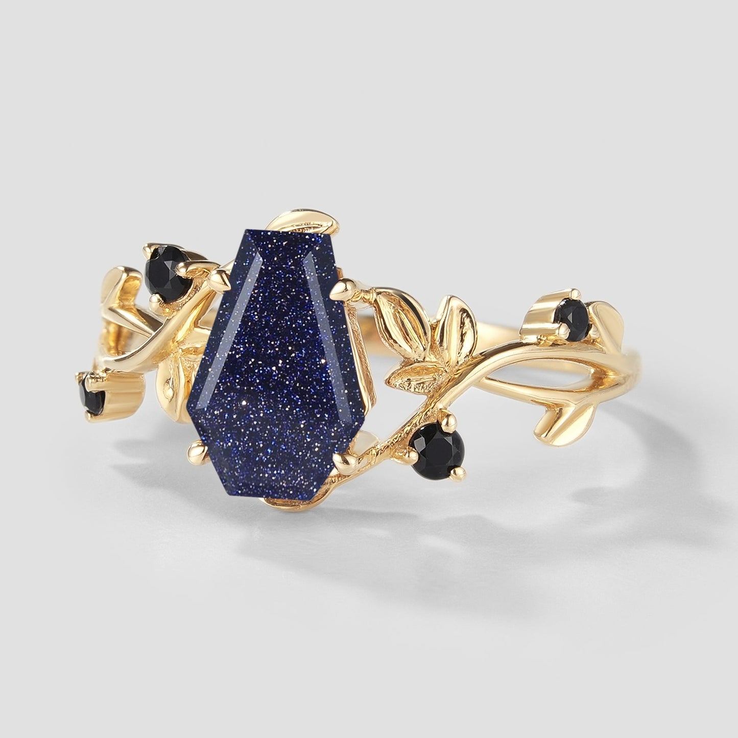 Unique Design Coffin Cut Blue Sandstone Leaf Engagement Ring