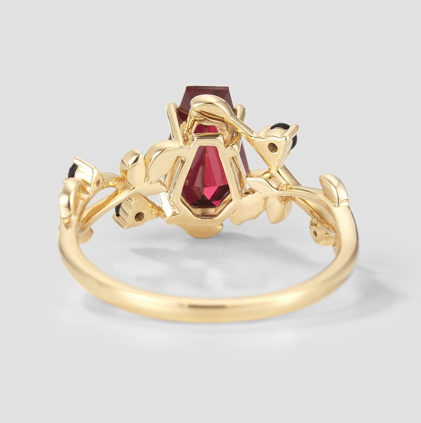 Unique Design Coffin Cut Lab Grown Ruby Leaf Promise Ring