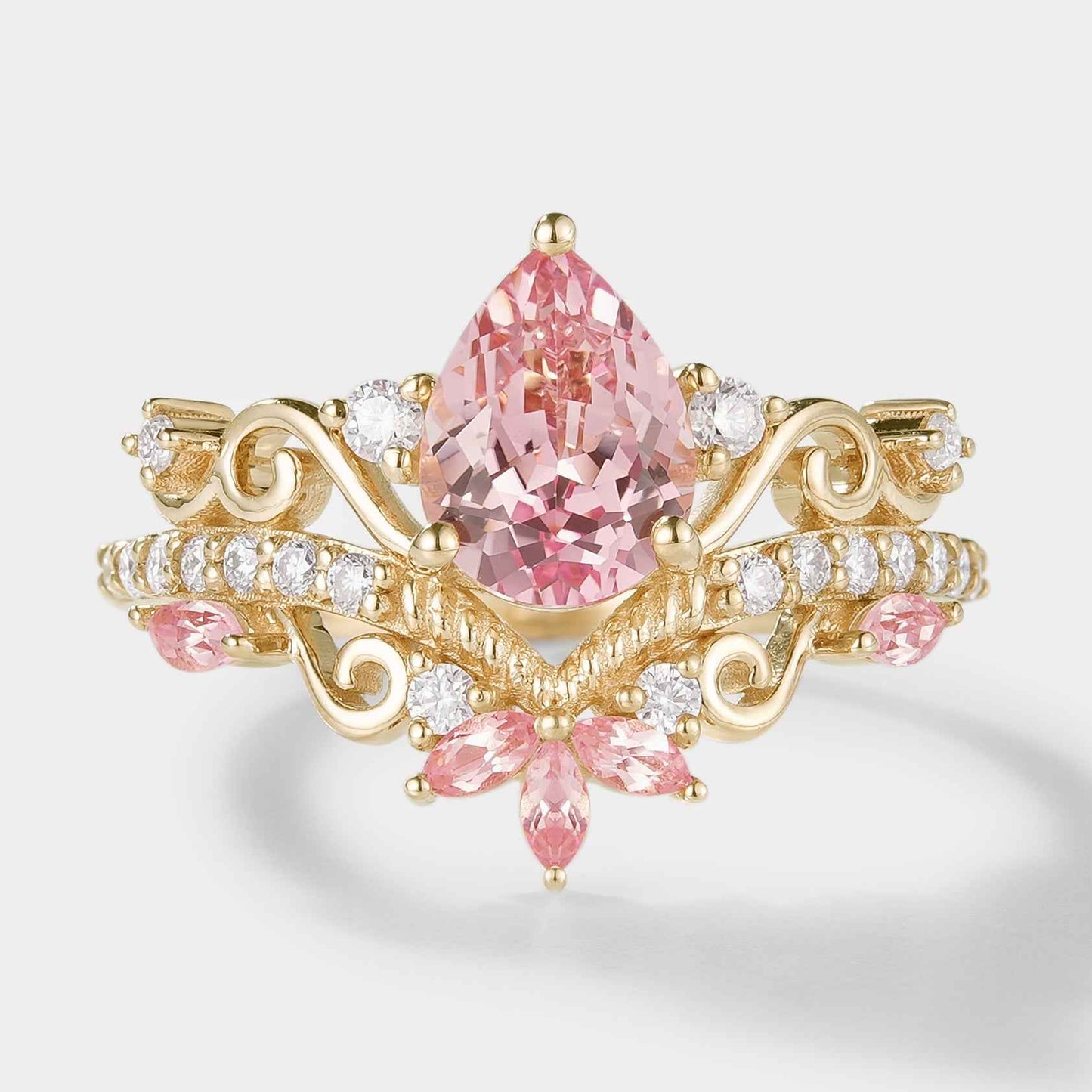 Custom Marquise Cut Lab Padparadscha Pink Sapphire Engagement Ring For Jasmin