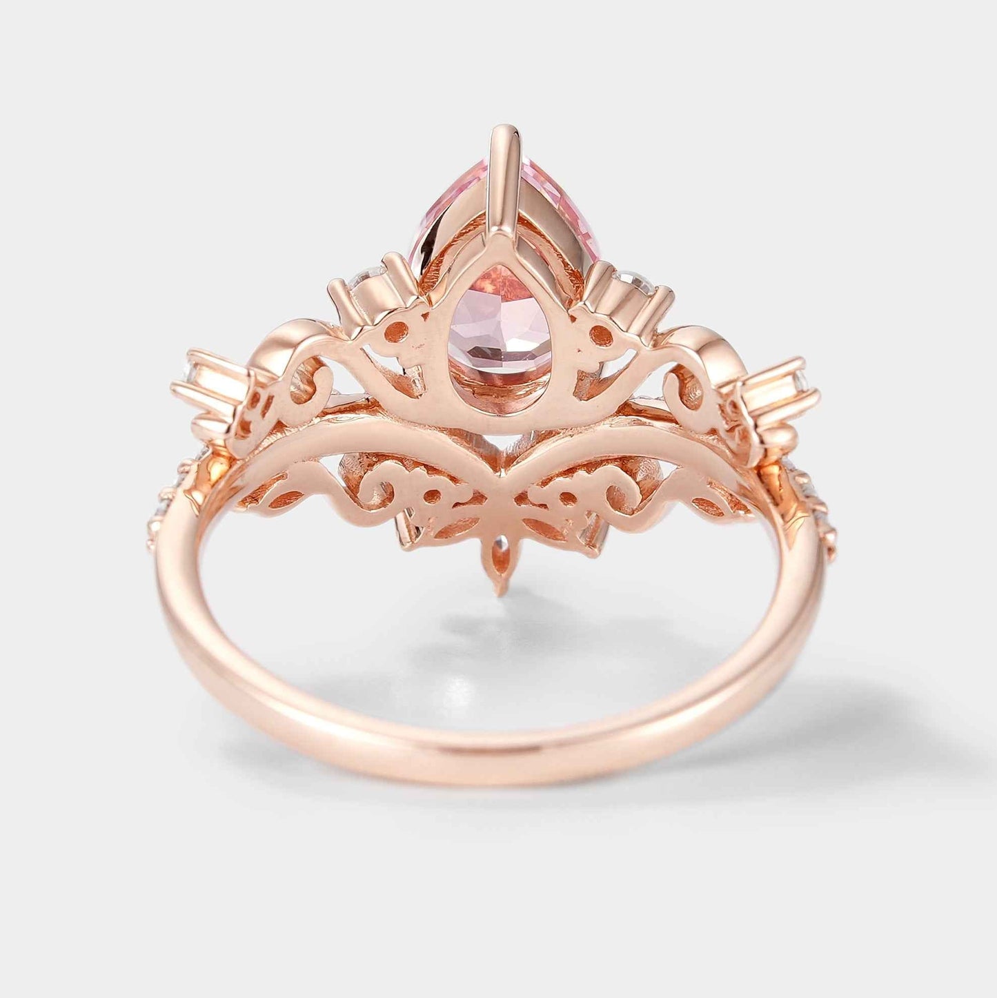 Pear Cut Lab Padparadscha Pink Sapphire Engagement Ring