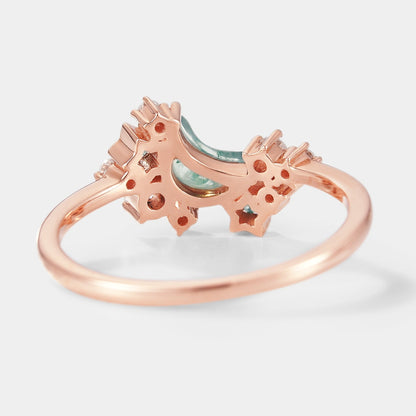Unique Star & Moon Moss Agate Engagement Ring