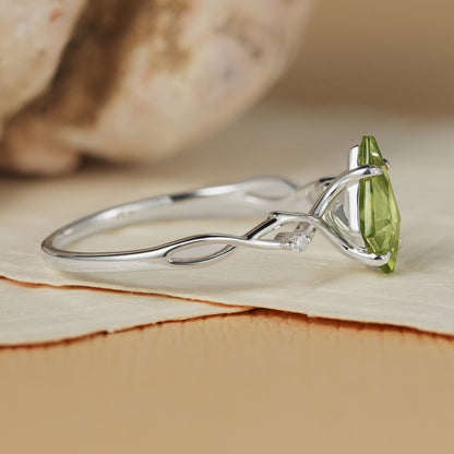 Unique Kite Cut Peridot Vine Gemstone Ring