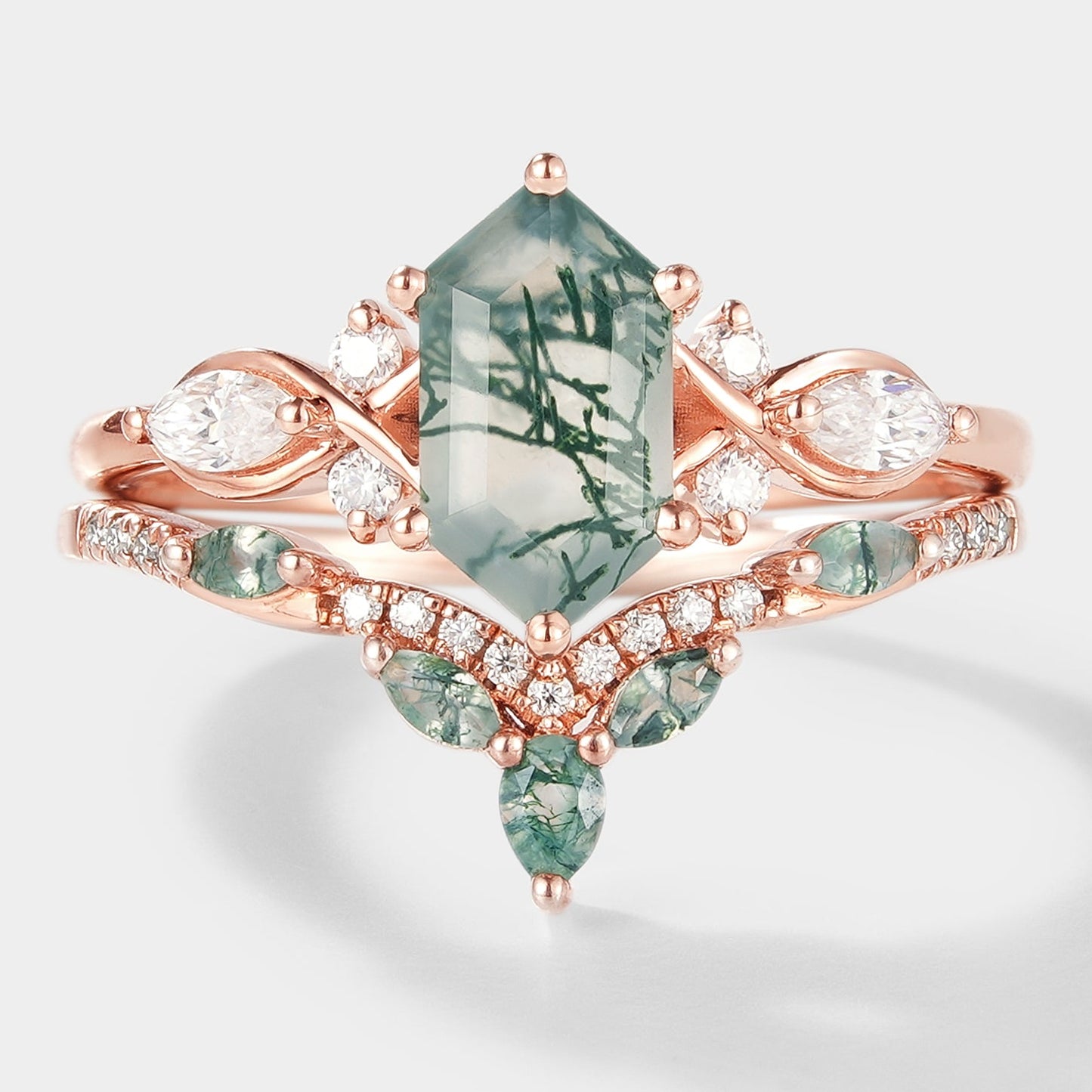 Long Hexagon Moss Agate Bridal Set 2pcs