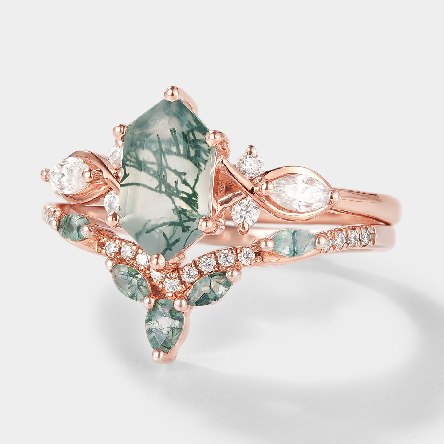 Long Hexagon Moss Agate Bridal Set 2pcs