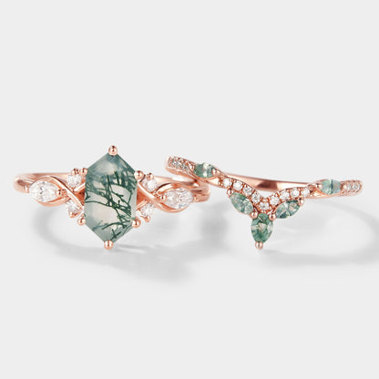 Long Hexagon Moss Agate Bridal Set 2pcs