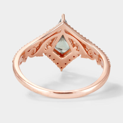 Unique Kite Cut Lab Green Sapphire Promise Ring