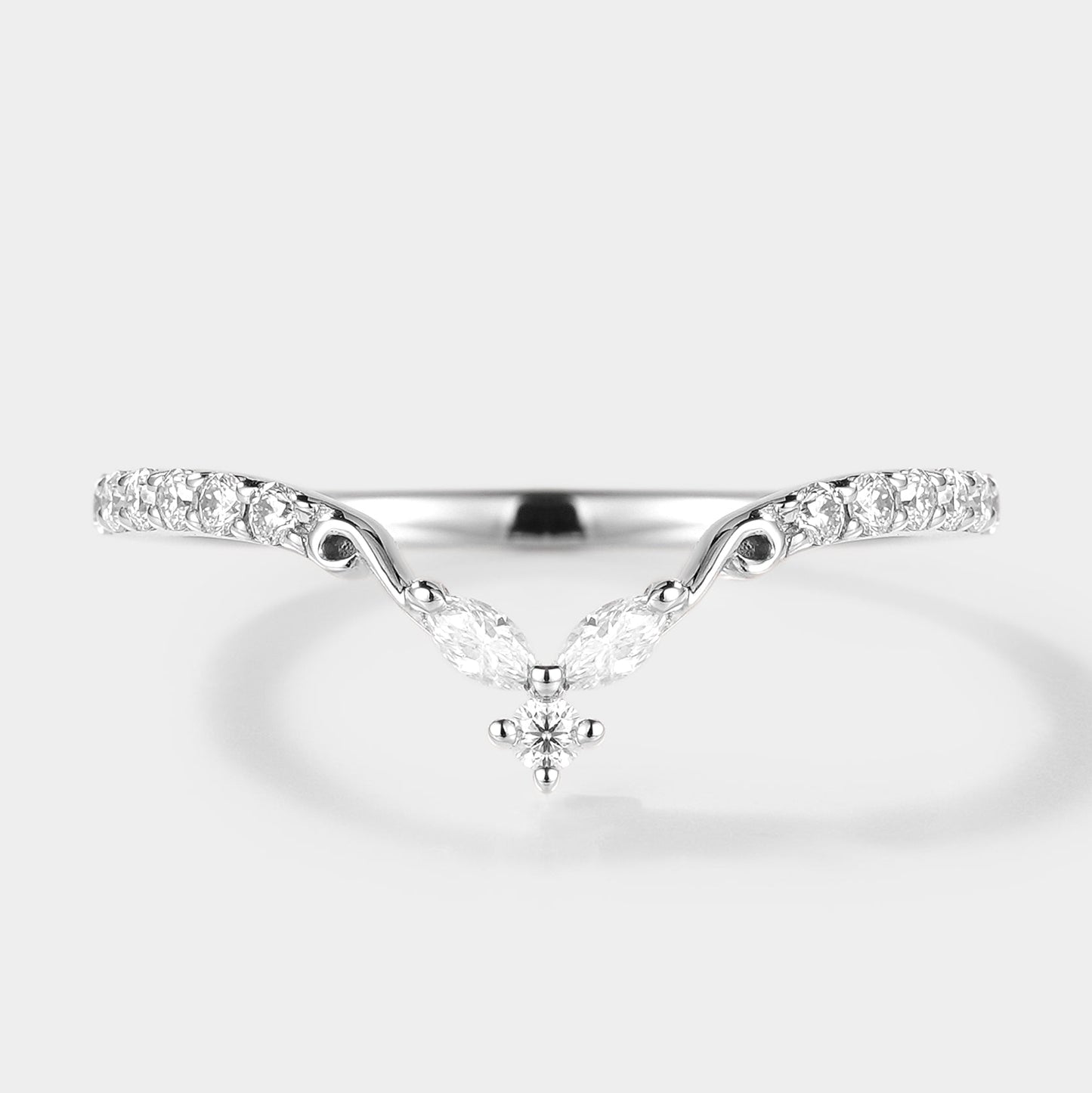 14k 18k Rose Gold Chevron Moissanite Stackable Wedding Band